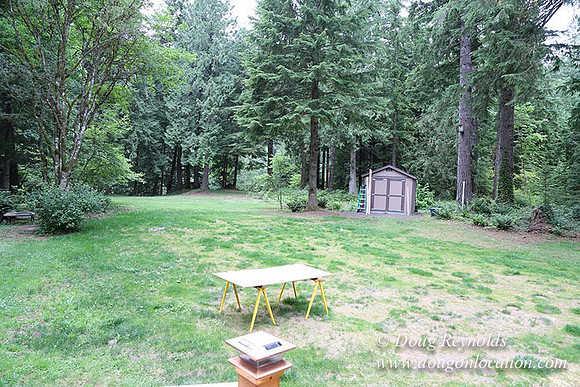 Cabin;  Home;  House; OR, Oregon Yard; deck; green. River,