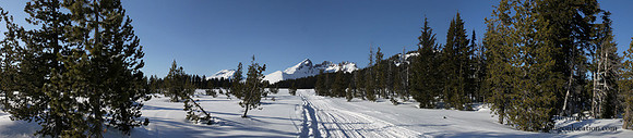 Snowmobile tracks in Mountain Snow