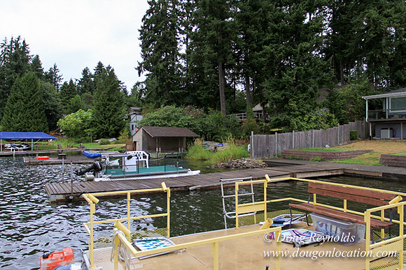 Boat, Cabin, Dock, "Greg's", Home, House, Lake, Small, WA, Washington, Yard, deck, green., vacation