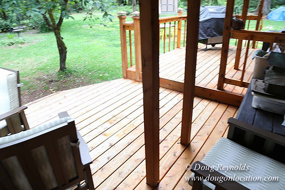 Cabin;  Home;  House; OR, Oregon Yard; deck; green. River,